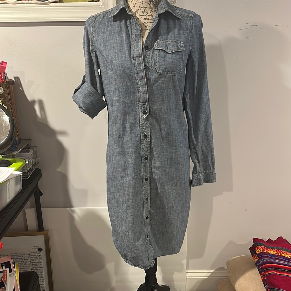 Lands' End Denim Long Sleeve Buttoned Shirt Dress